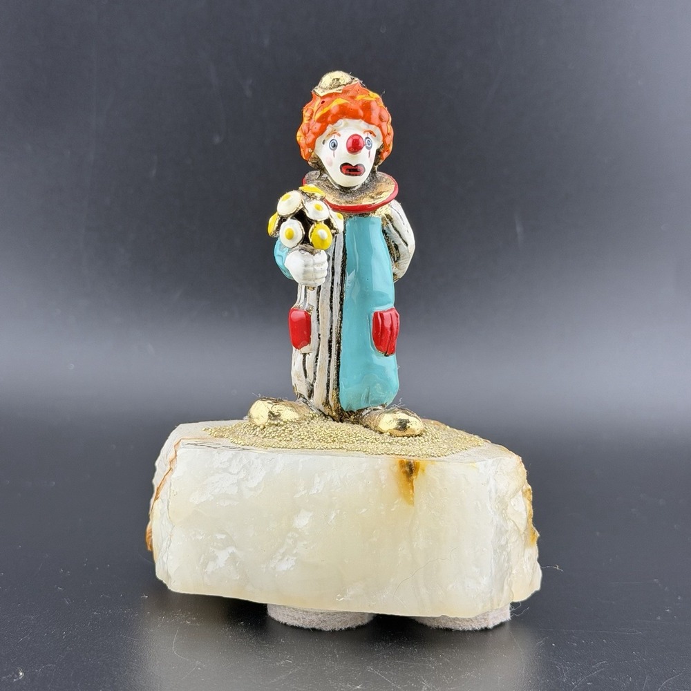 Ron Lee Signed 1983 Say It With Flowers Clown Figurine Quartz Crystal Base #359